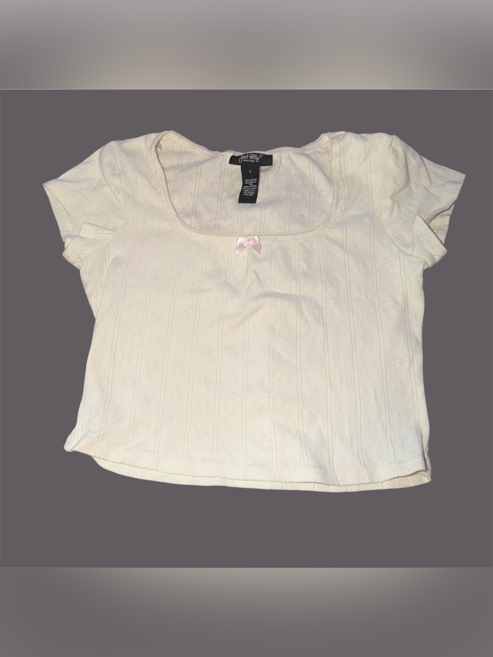 Just Polly White Scoop Neck Short Sleeve Top with Bow